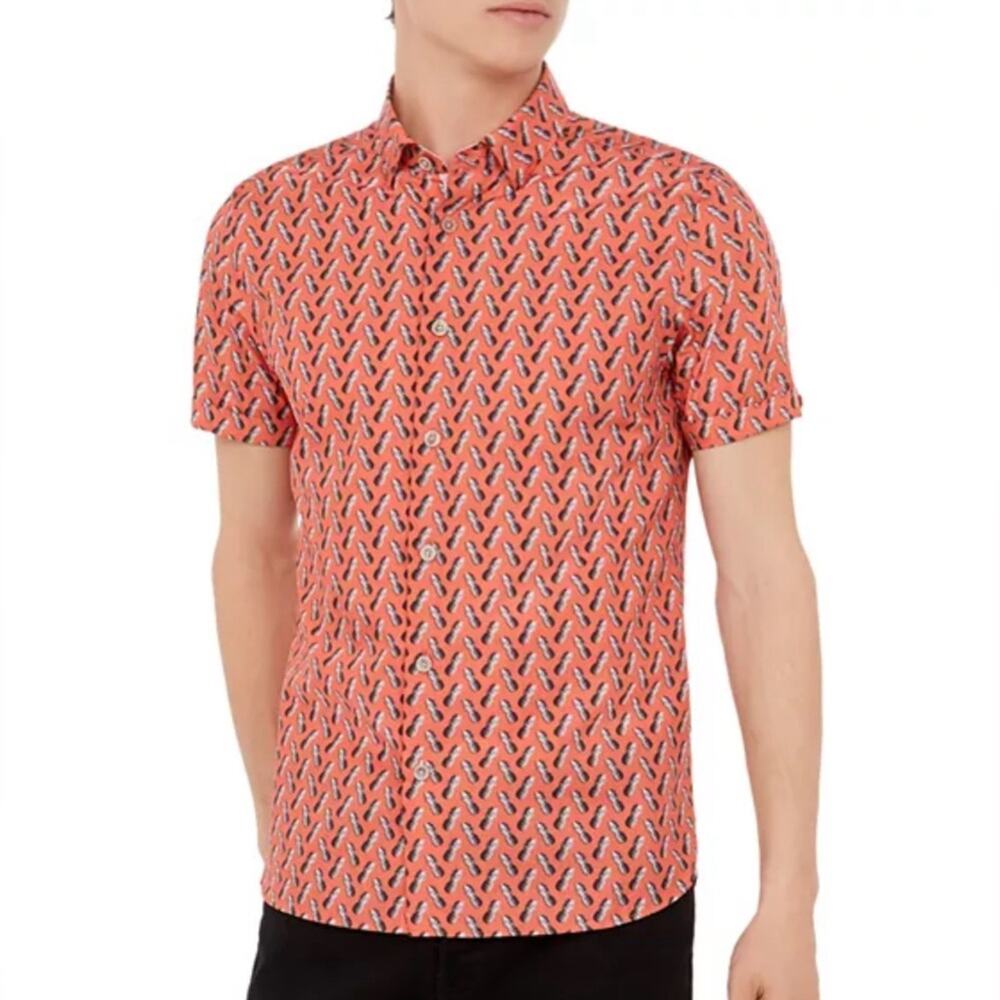 Ted Baker Pineles Pineapple Print Short Sleeve Sport Shirt Size 4 Large Preppy